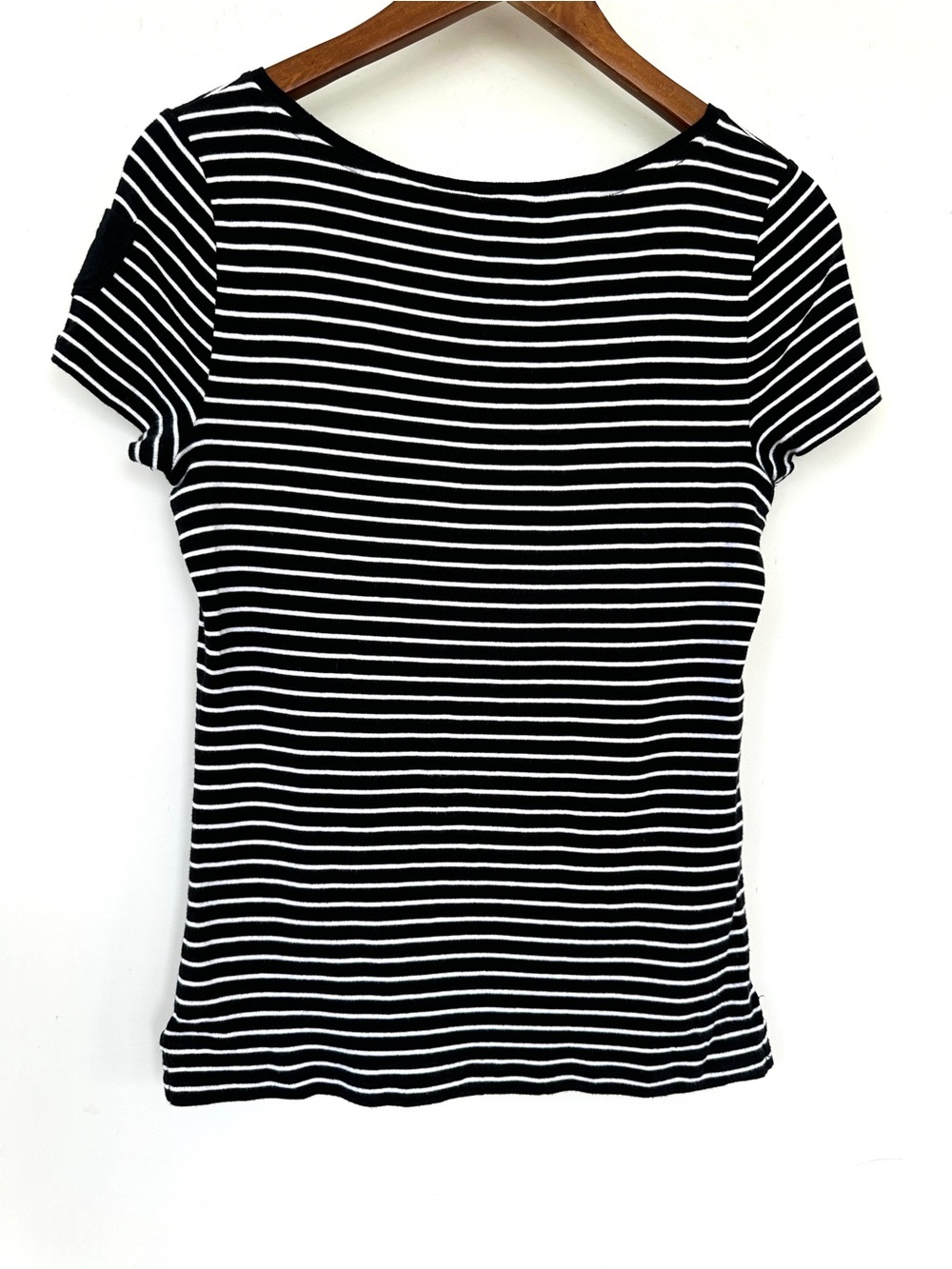 Lauren Ralph Lauren Striped Black & White Boat Neck Women's Top, Cotton Knit - Picture 4 of 6